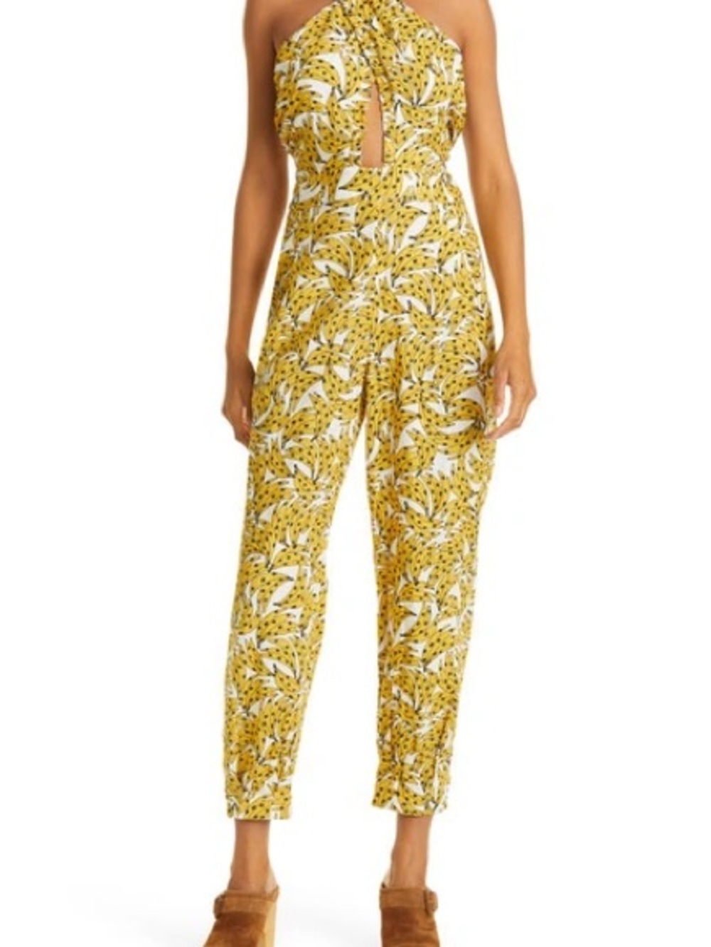 FARM Rio Yellow Banana-Print Halter Jumpsuit